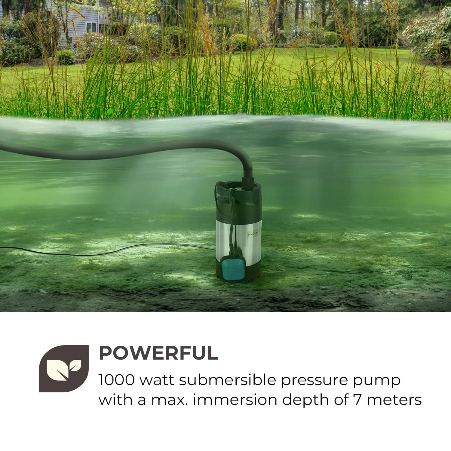 Waldbeck Cisternica, ponorné čerpadlo, 1000 W, 5500 l/h, hĺbka čerpania 40 m, kábel 10 m – Obrázok 2