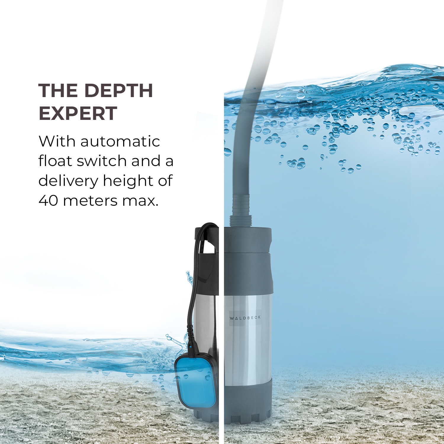 Waldbeck Cisternica, ponorné čerpadlo, 1000 W, 5500 l/h, hĺbka čerpania 40 m, kábel 10 m – Obrázok 3