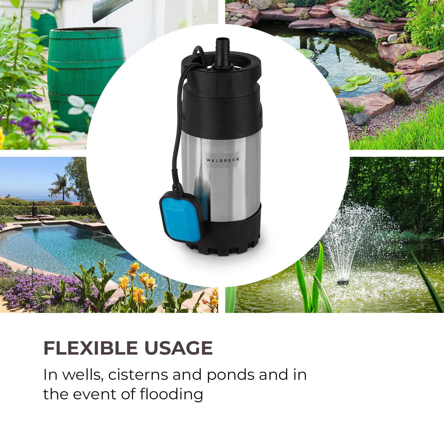 Waldbeck Cisternica, ponorné čerpadlo, 1000 W, 5500 l/h, hĺbka čerpania 40 m, kábel 10 m – Obrázok 4