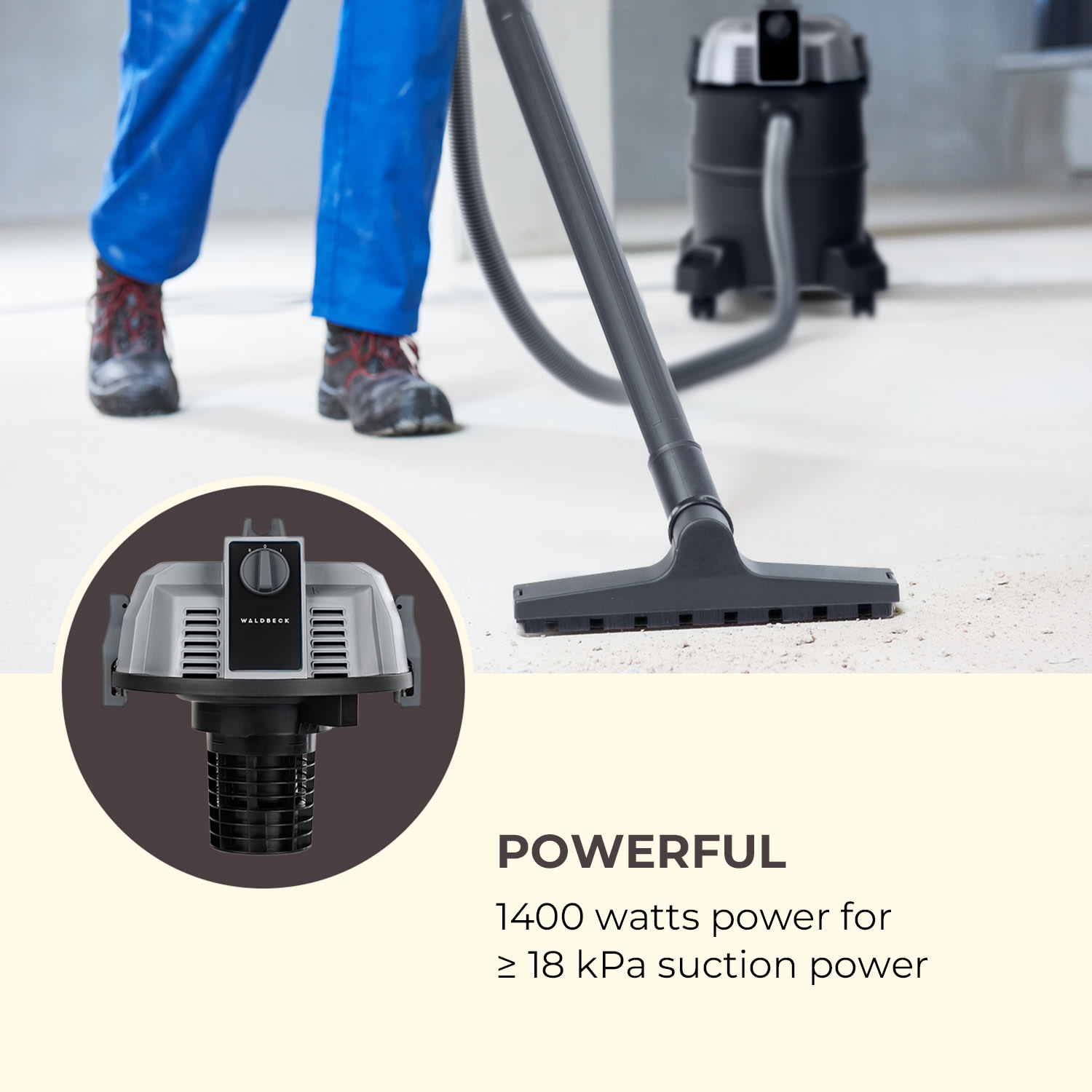 Waldbeck Lakeside Power, jazierkový vysávač, bahenný vysávač, 1400 W, 18 kPa, 35 l nádrž, sivá farba – Obrázok 5