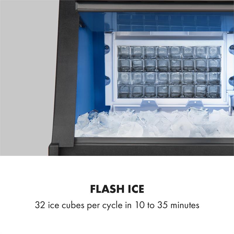 Klarstein Glacial, výrobník ľadu, 28 kg/d, 16 l, modré LED svetlo, ušľachtilá oceľ, čierne – Obrázok 3
