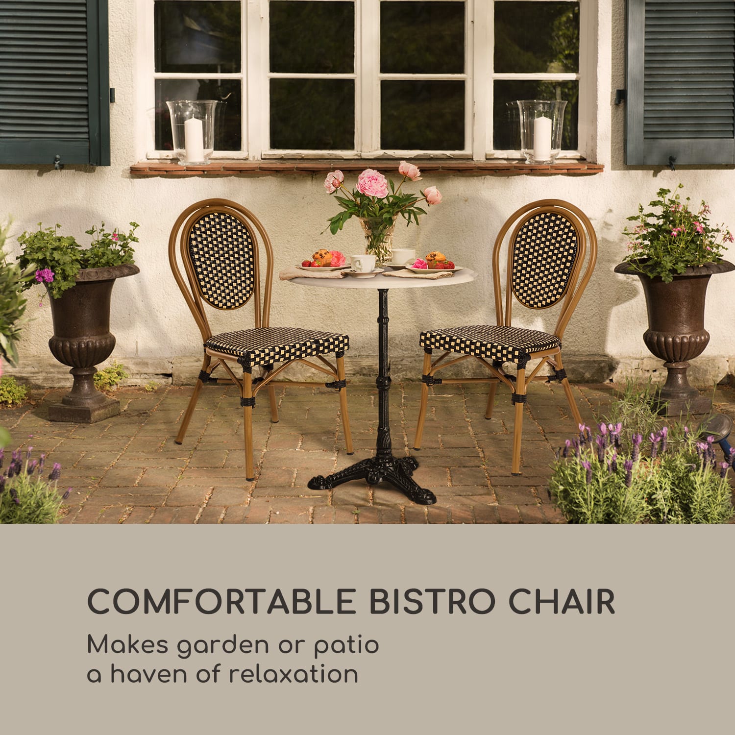 Blumfeldt Montpellier BL, bistro stolička, možnosť ukladať stoličky na seba, hliníkový rám, čierno-krémová – Obrázok 2
