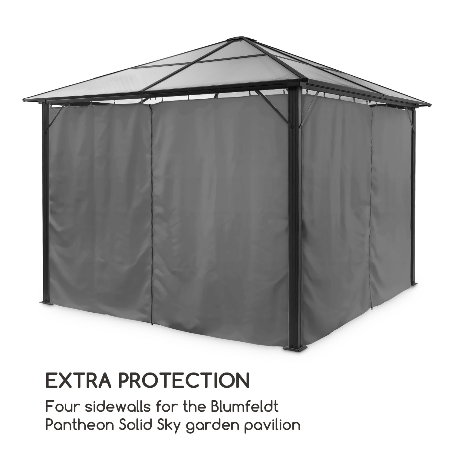 Blumfeldt Pantheon Solid Sky, bočné steny altánku, 4 kusy, 140 g/m², sivé – Obrázok 3