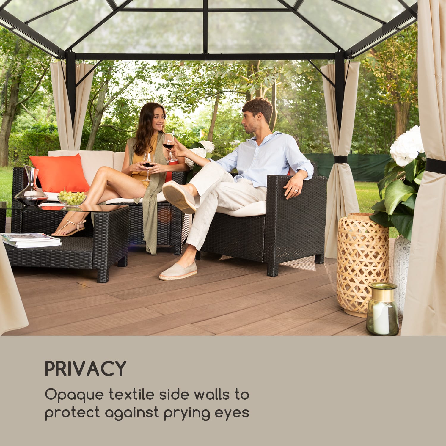 Blumfeldt Pantheon Solid Sky, bočné steny altánku, 4 kusy, 140 g/m², béžové – Obrázok 2