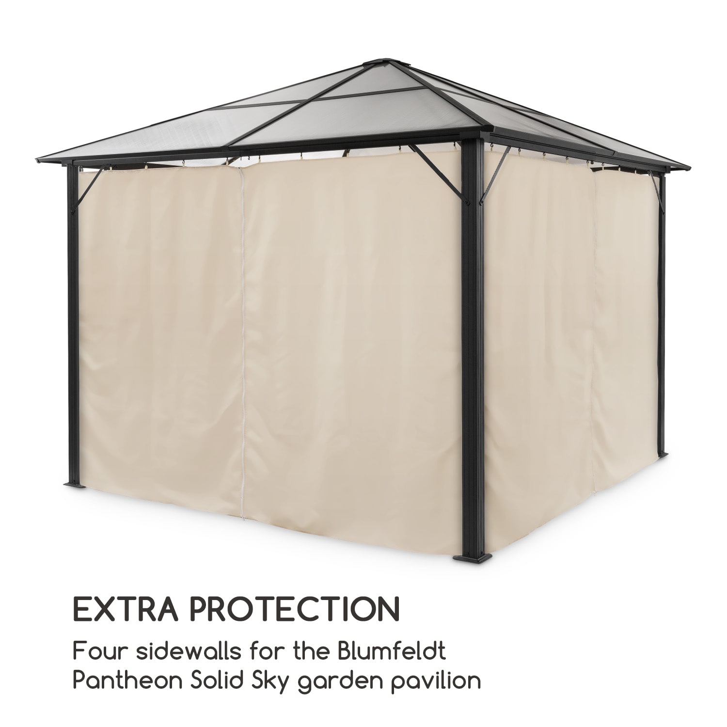 Blumfeldt Pantheon Solid Sky, bočné steny altánku, 4 kusy, 140 g/m², béžové – Obrázok 3