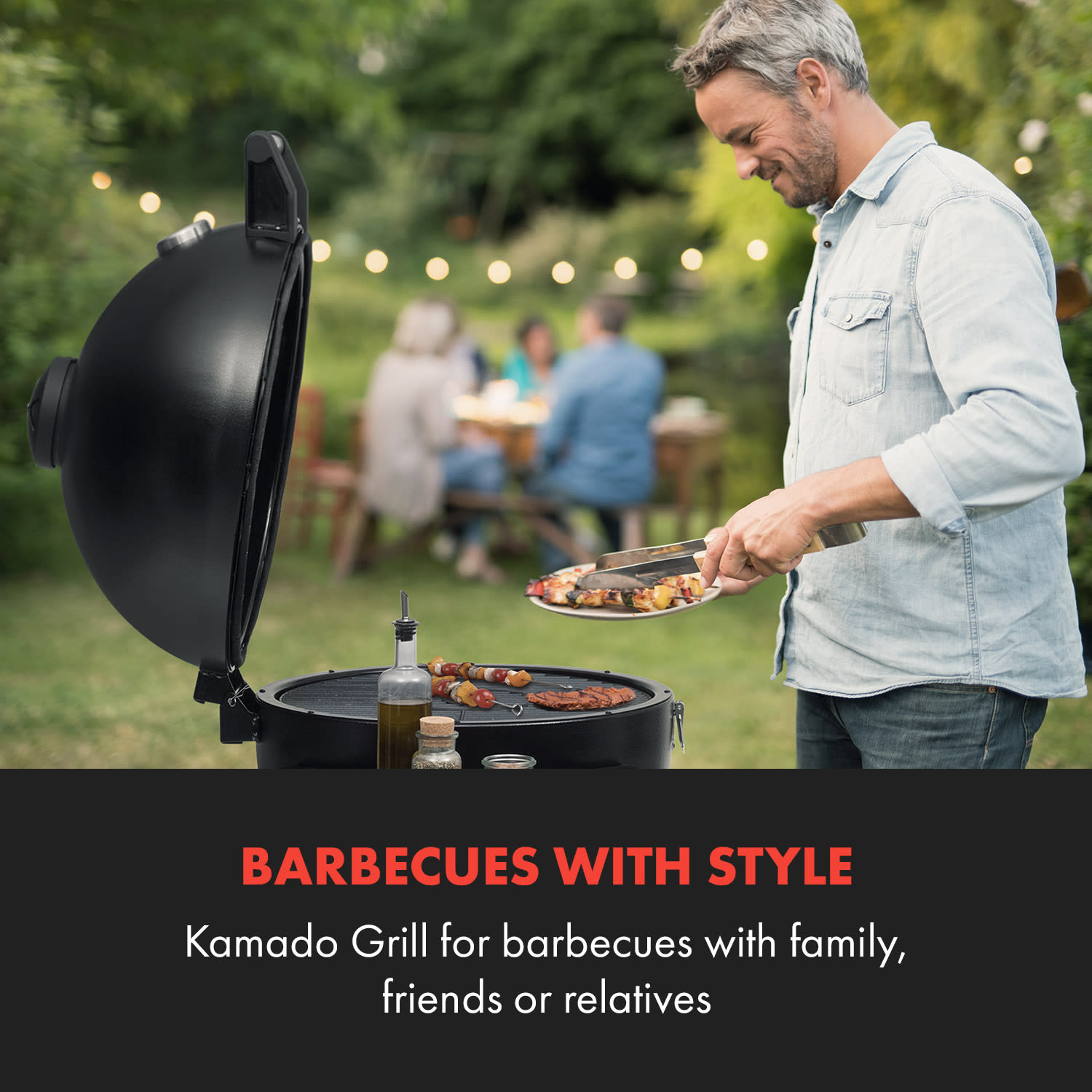 Klarstein Duomo Kamado, gril s teplomerom, bočné diely, kolieska – Obrázok 2