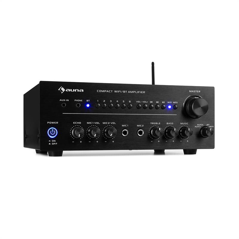 Auna Intelligence Amp, zosilňovač, 2 x 40 W max., WiFi, bluetooth, ovládanie cez aplikáciu, multiroom, čierny