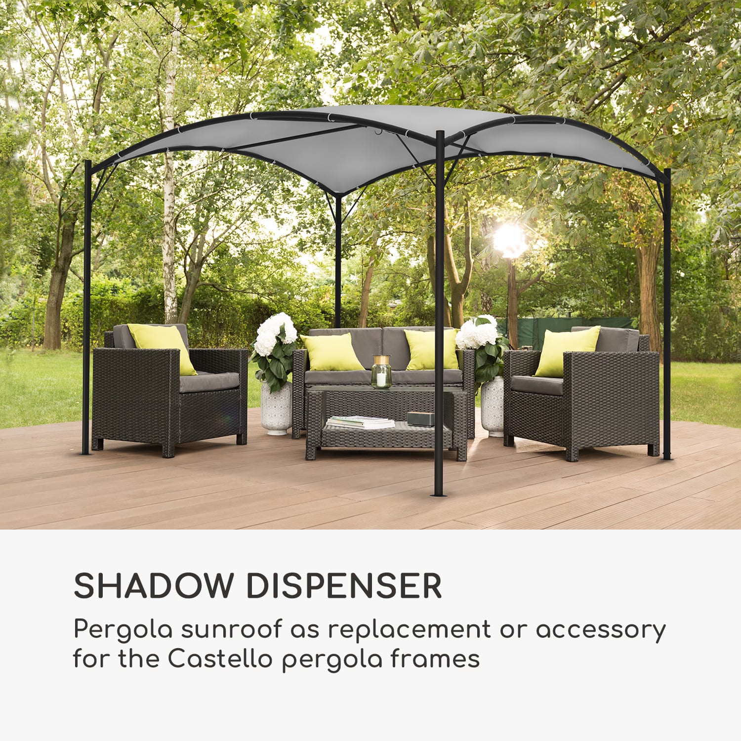 Blumfeldt Castello, pavilón-slnečná plachta, 3,5 x 3,5m, polyester, grau – Obrázok 2