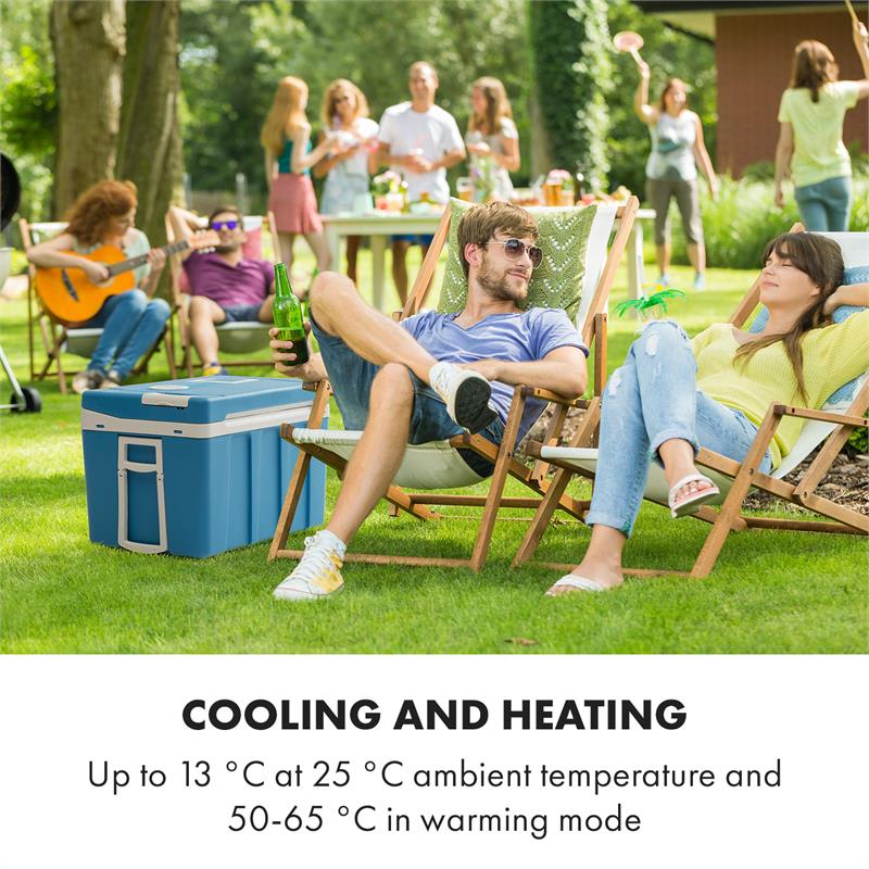 Klarstein BeerPacker, termoelektrický chladiaci box s funkciou udržania tepla, 50 l, F, AC/DC, vozík, modrý – Obrázok 3