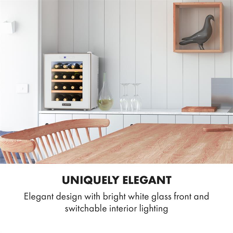 Klarstein Reserva 16 Blanco, vinotéka, 16 fliaš / 48 l, LED displej, biela – Obrázok 2