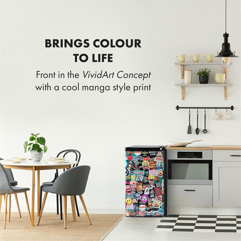 Klarstein Cool Vibe, chladnička, 90 l, energet. trieda A+, VividArt Concept, štýl manga, čierna – Obrázok 2
