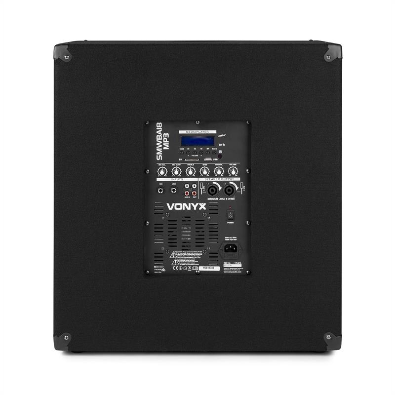 Vonyx SMWBA18, aktívny PA subwoofer, 18", 1000 W max., BT, MP3, prírubové pripojenie – Obrázok 2