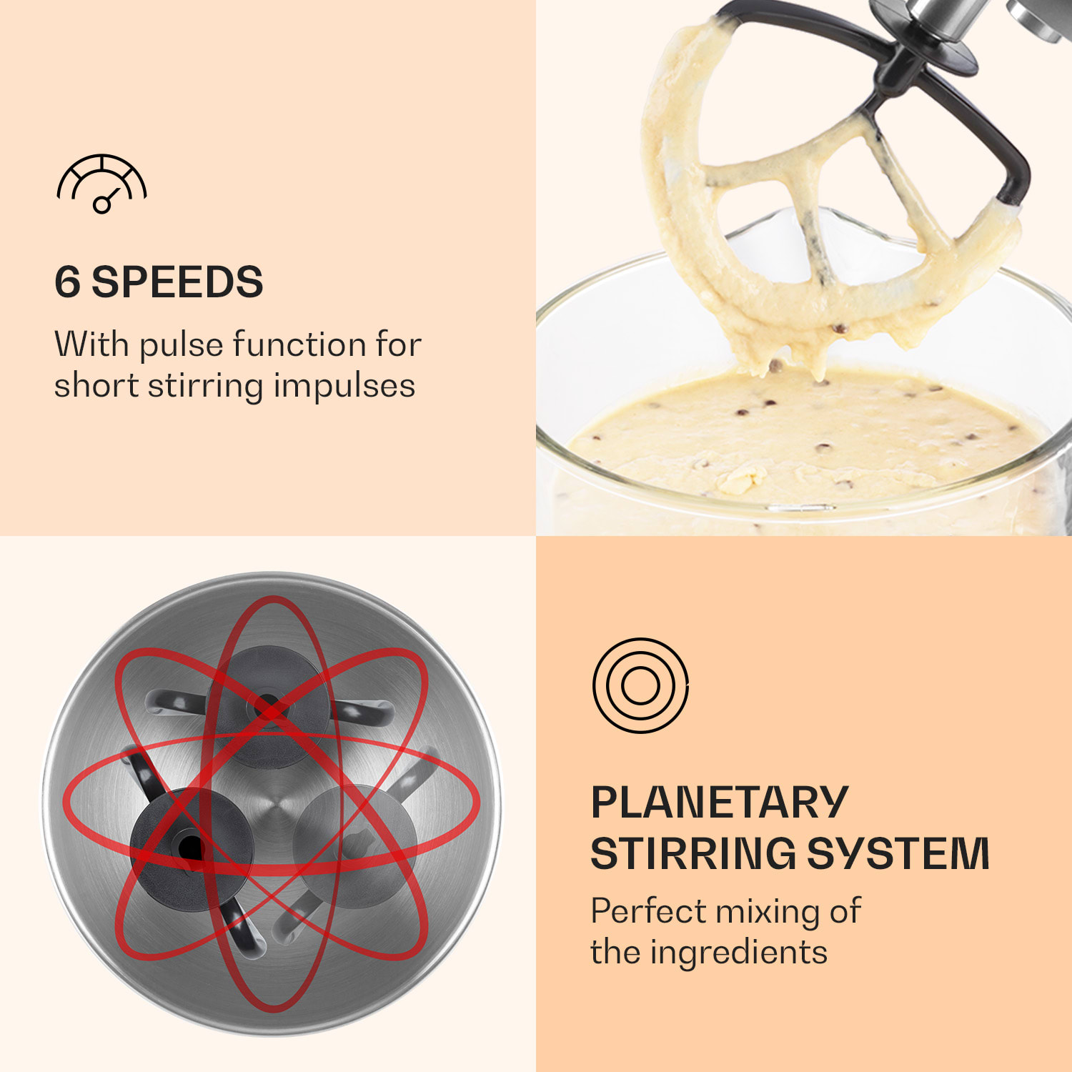 Klarstein Bella Robusta Metal, kuchynský robot, 1200 W, 6 stupňov, 5,5 l – Obrázok 4