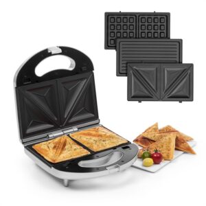 Klarstein Trilit 3 v 1, sendvičovač, 750 W, 3 grilovacie platne, LED, nelepivý povrch, strieborný