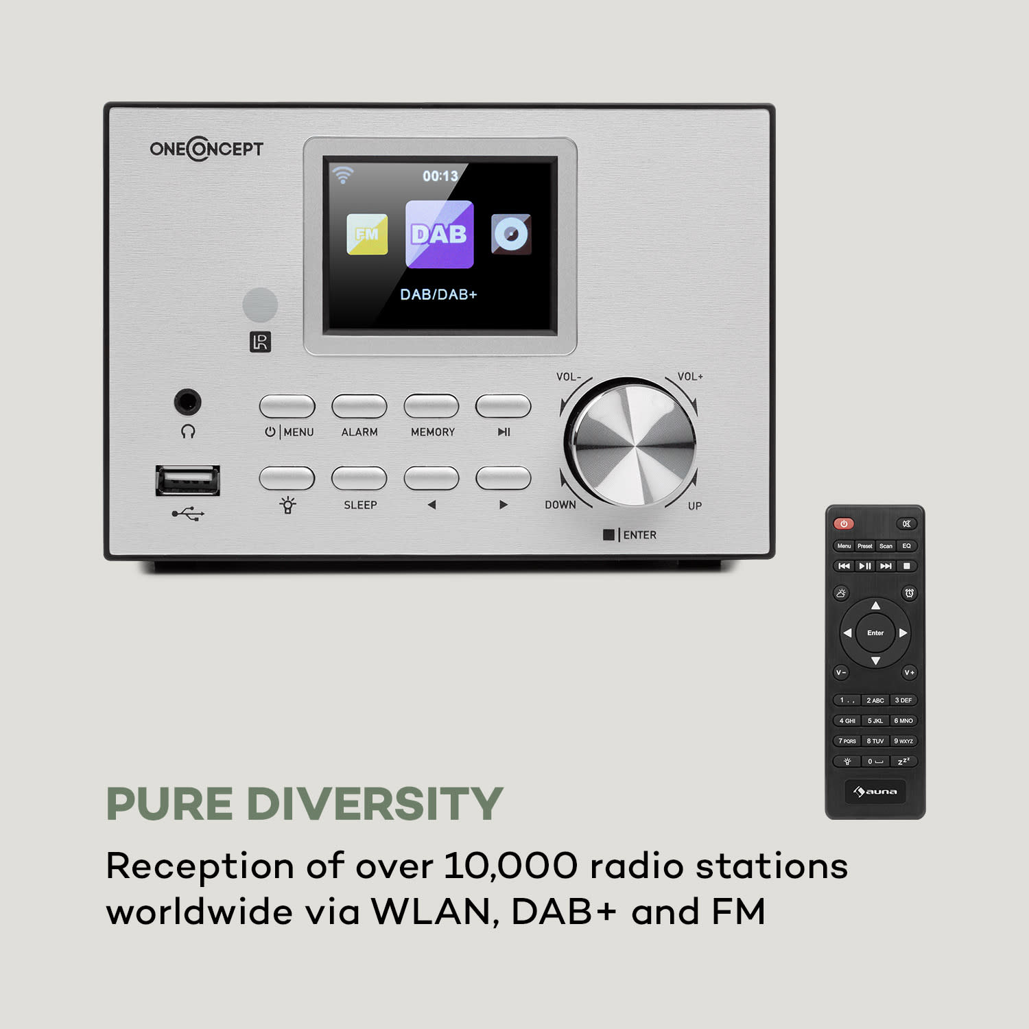 OneConcept Streamo, stereo systém s internetovým rádiom, WLAN, DAB+, FM, CD prehrávač, BT, strieborný – Obrázok 3