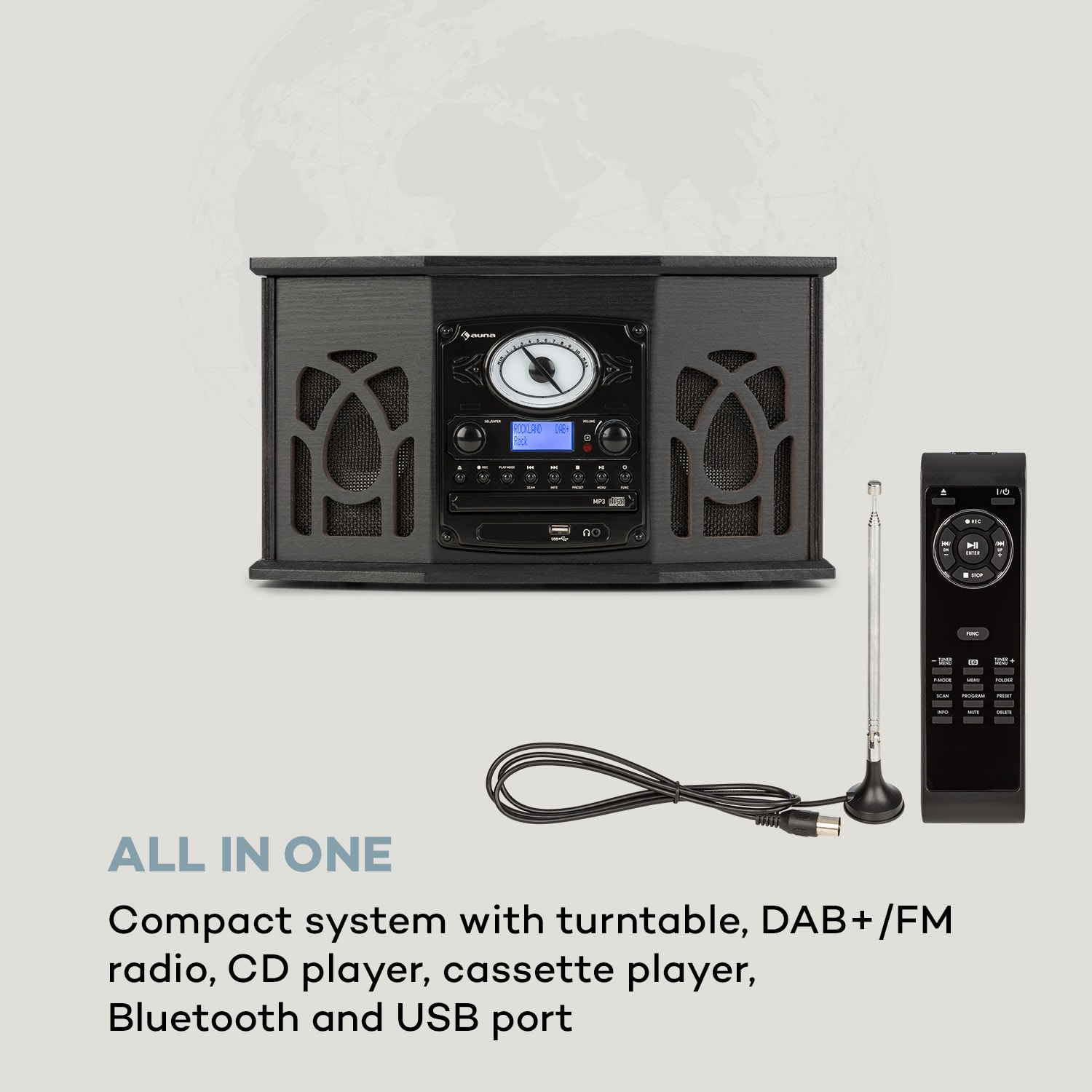 Auna NR-620, DAB, stereo systém, drevo, gramofón, DAB+, prehrávač CD, čierny – Obrázok 3