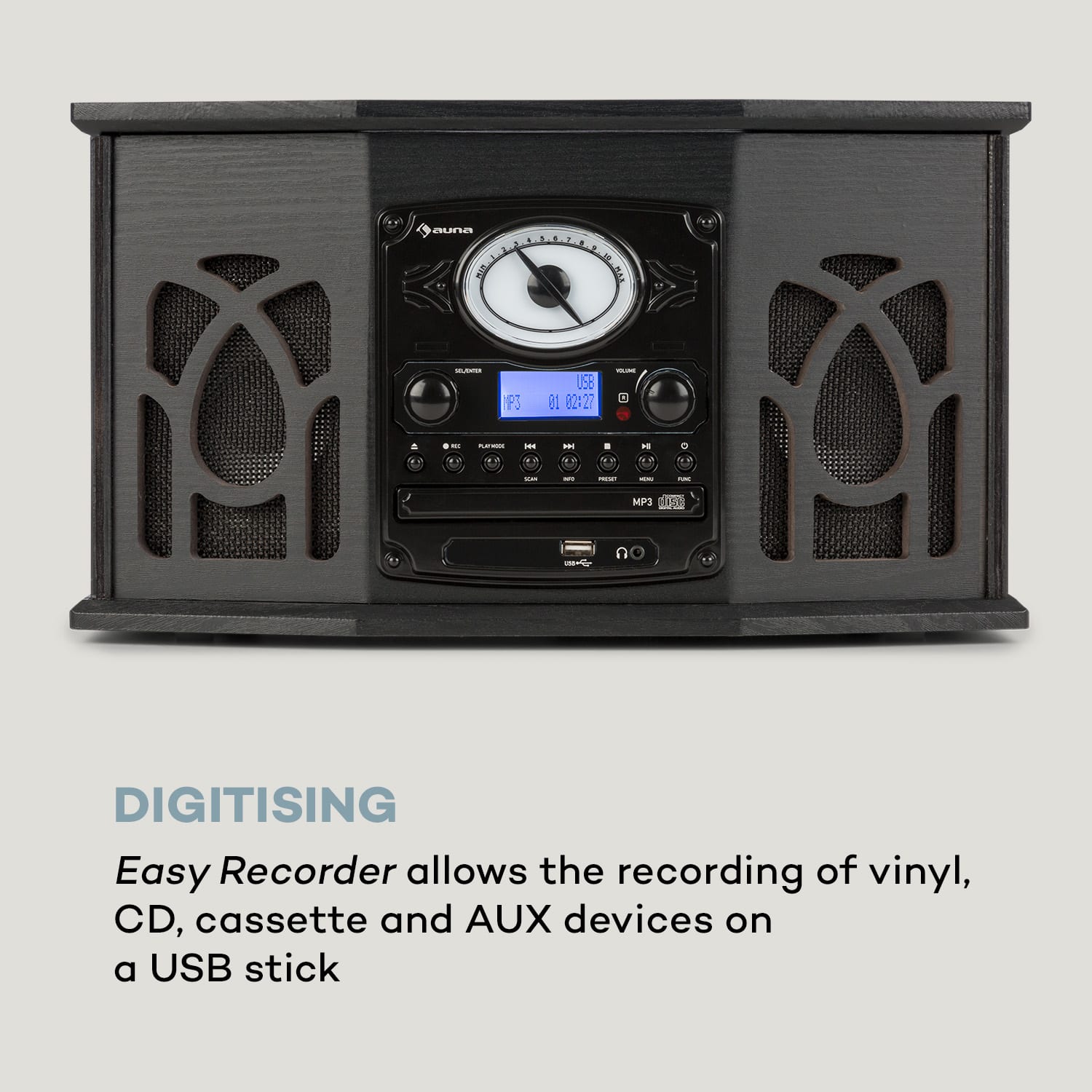 Auna NR-620, DAB, stereo systém, drevo, gramofón, DAB+, prehrávač CD, čierny – Obrázok 5