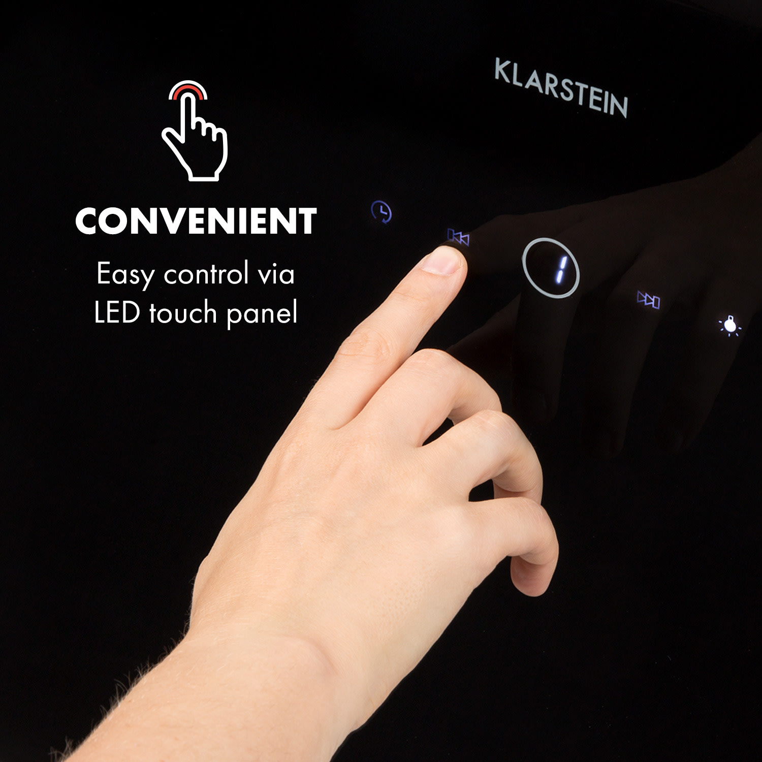 Klarstein Laurel 90, digestor, 90 cm, nástenný, 350 m³/h, LED dotykový panel, čierny – Obrázok 3