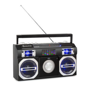 Auna Oldschool, retro prehrávač z 80. rokov, CD, BT, USB, MP3, FM, teleskopická anténa, akumulátor, čierny