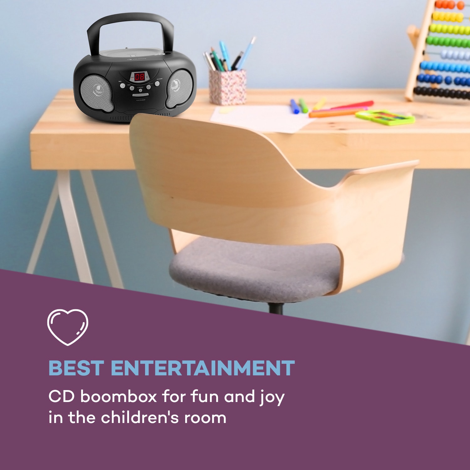 Auna Black Bonbon CD Boombox, CD prehrávač, bluetooth, FM, AUX-IN, LED displej, čierny
