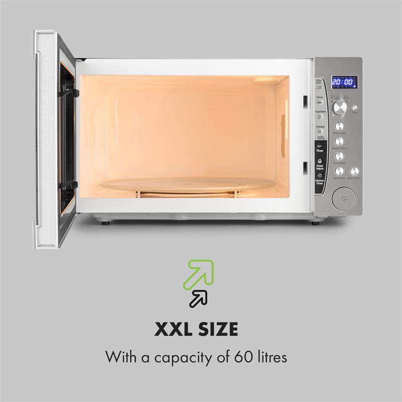Klarstein MaxiWave, mikrovlnná rúra, 60 litrov, 1200 W, 10 výkonnostných úrovní, ušľachtilá oceľ – Obrázok 3