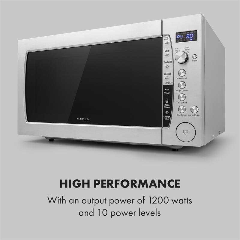 Klarstein MaxiWave, mikrovlnná rúra, 60 litrov, 1200 W, 10 výkonnostných úrovní, ušľachtilá oceľ – Obrázok 5