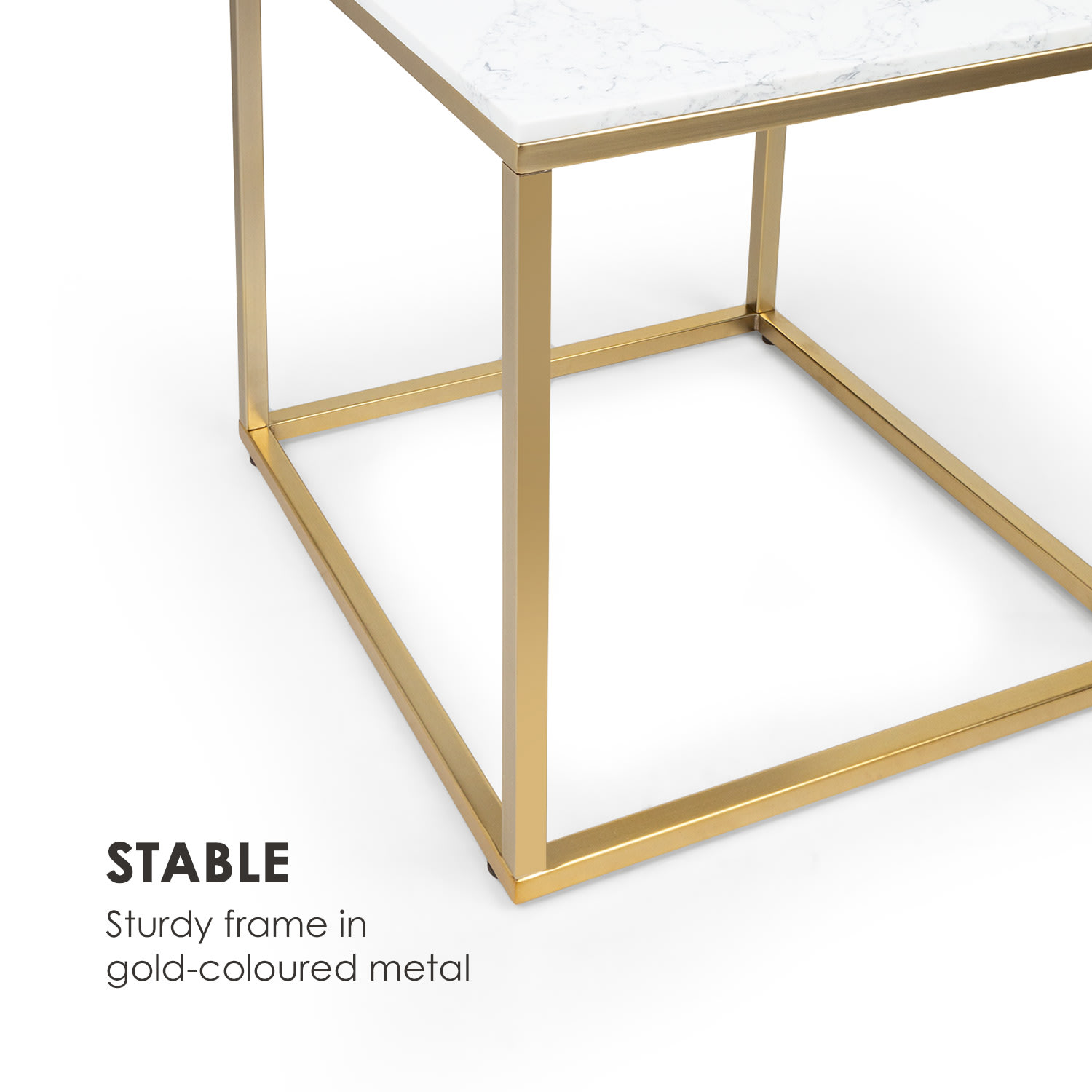 Besoa White Pearl I, konferenčný stolík, 50 x 50 x 50 cm (Š x V x H), mramorový vzhľad, zlatý/biely – Obrázok 5