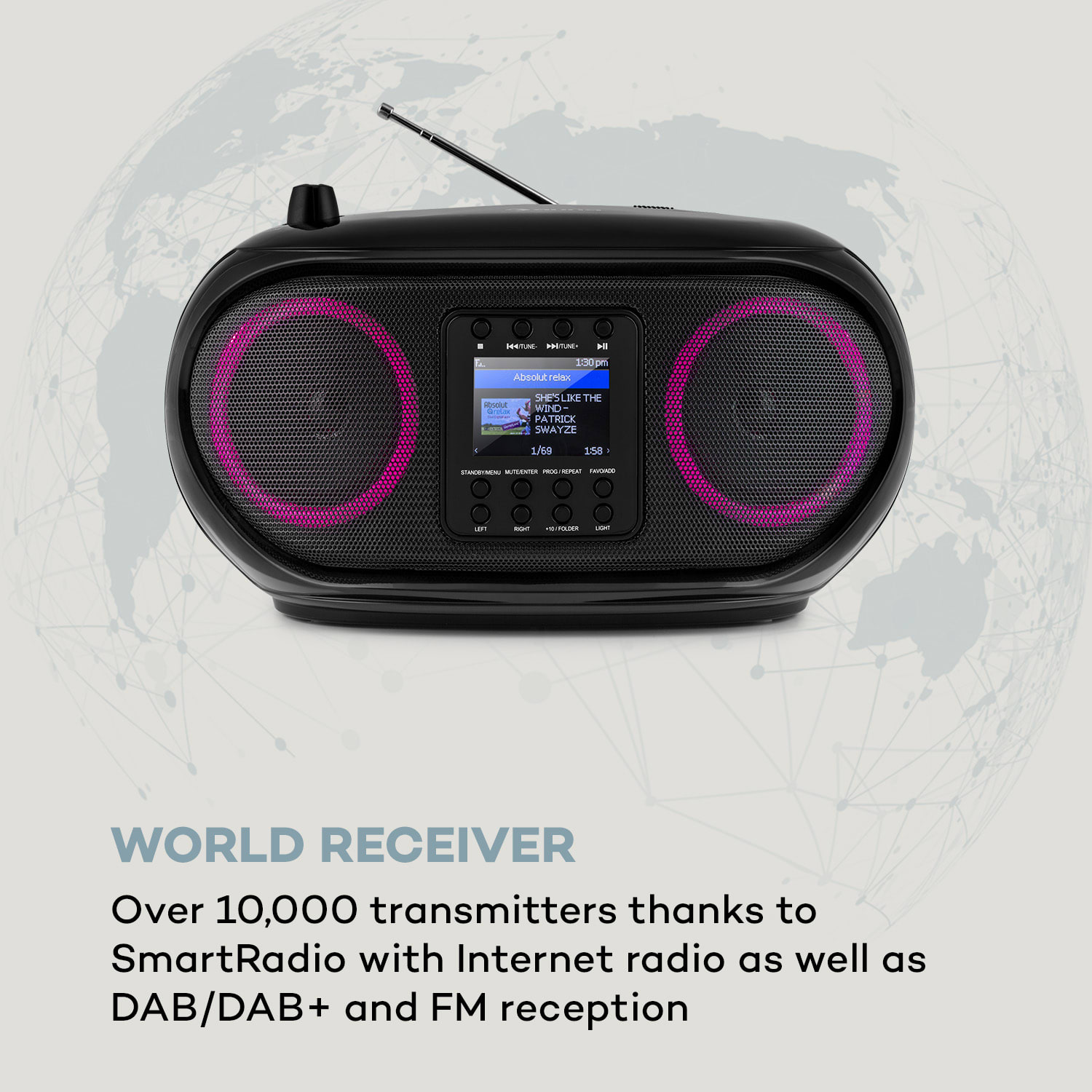 Auna Roadie Smart, boombox, internetové rádio, DAB/DAB+, FM, CD prehrávač, LED, WiFi, bluetooth – Obrázok 3