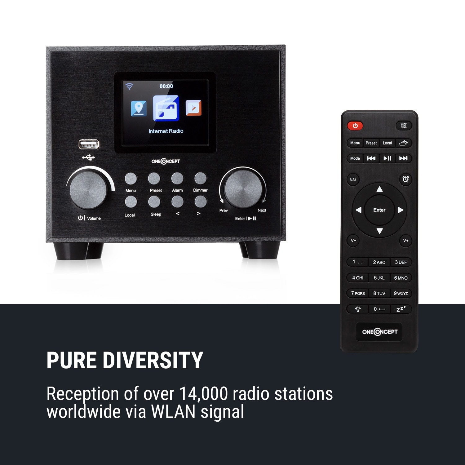 OneConcept Streamo Cube, internetové rádio, 3 W & 5 W RMS, WLAN, BT, čierne – Obrázok 2