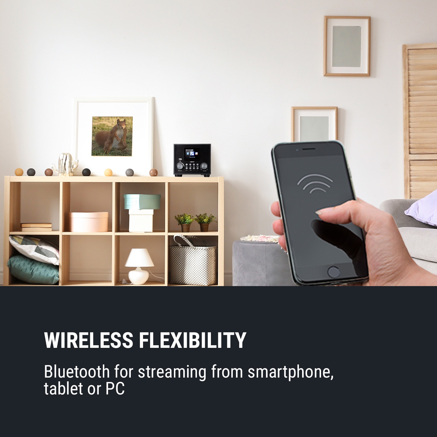 OneConcept Streamo Cube, internetové rádio, 3 W & 5 W RMS, WLAN, BT, čierne – Obrázok 4