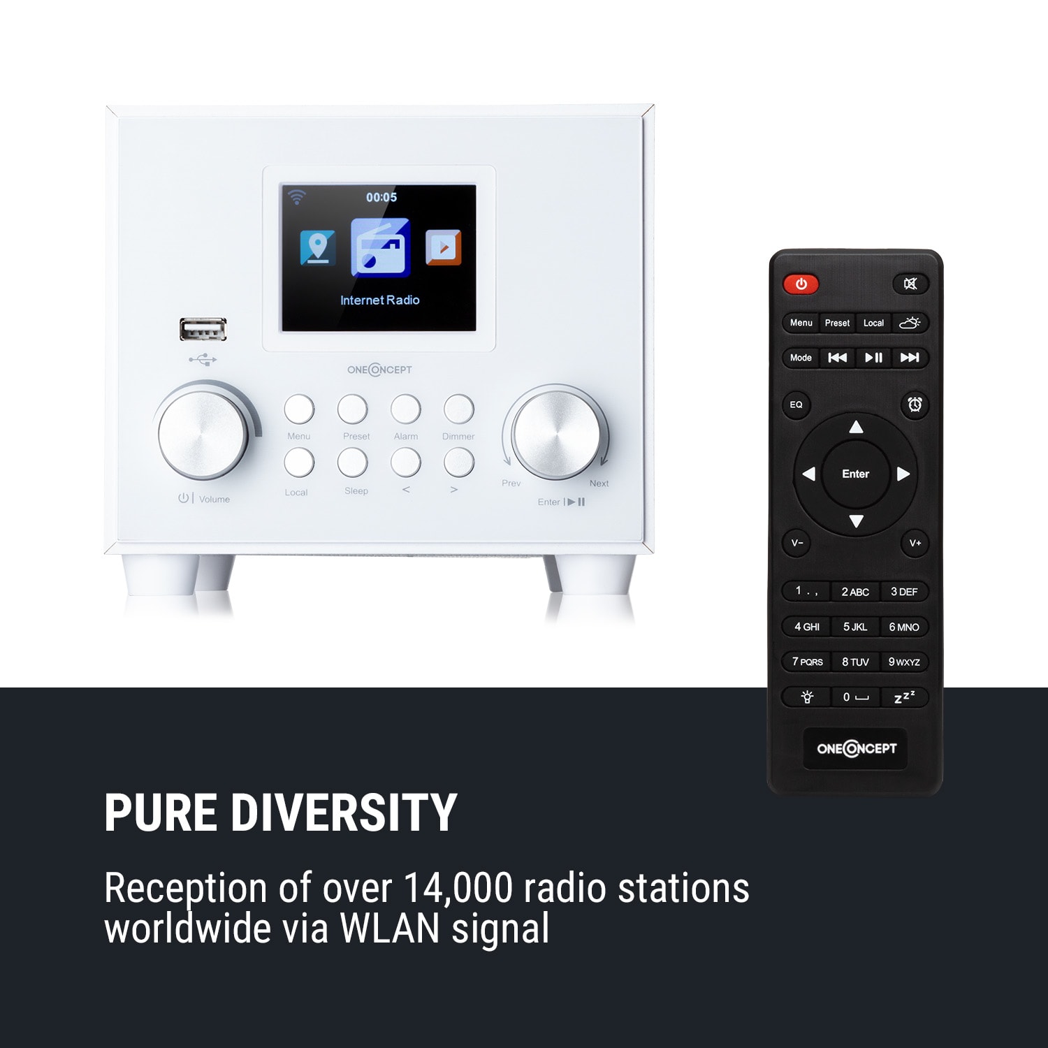 OneConcept Streamo Cube, internetové rádio, 3W & 5W RMS, WiFi, bluetooth, biele – Obrázok 2