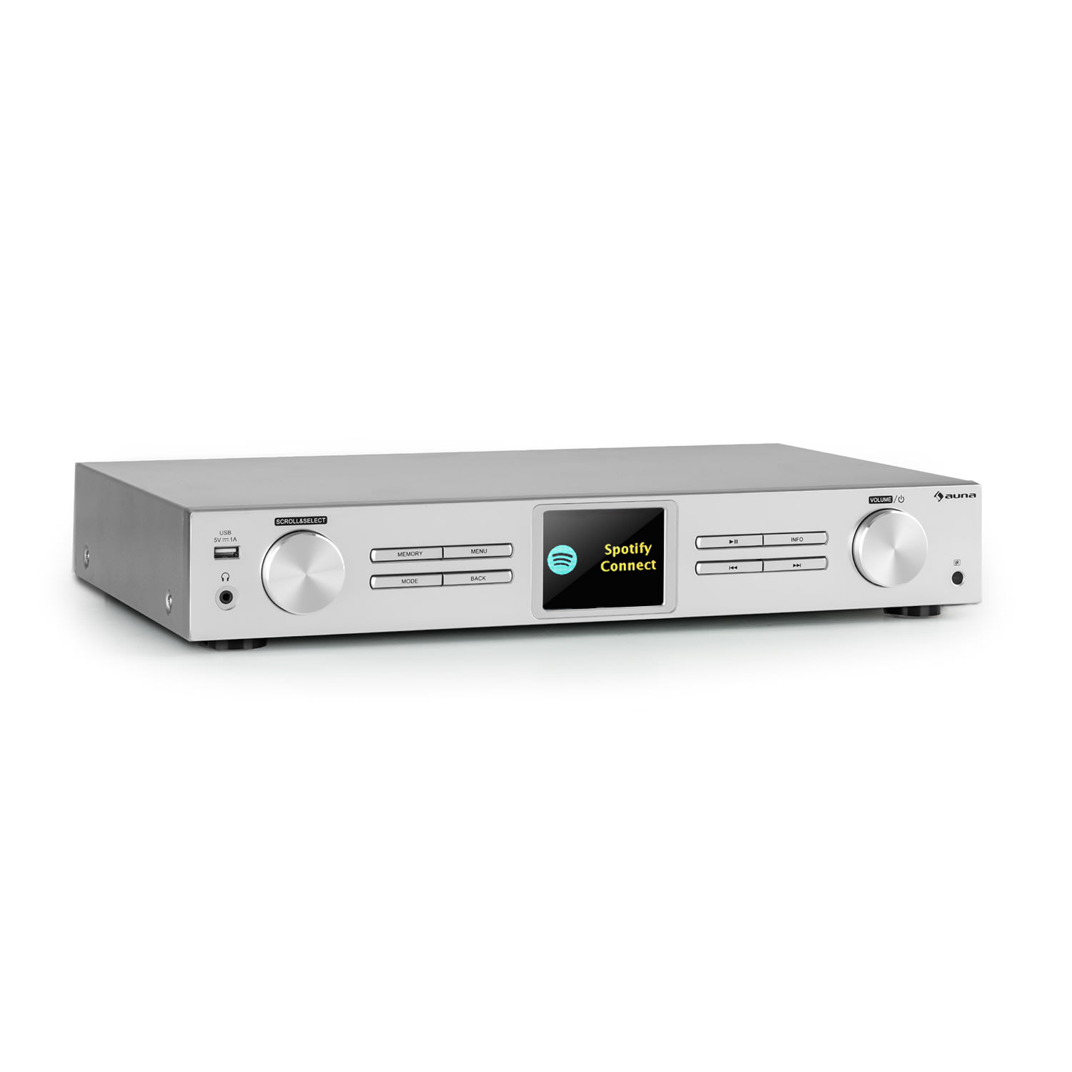 Auna iTuner 320 BT, digitálny HiFi tuner, Spotify Connect, BT, ovládanie cez aplikáciu, strieborný