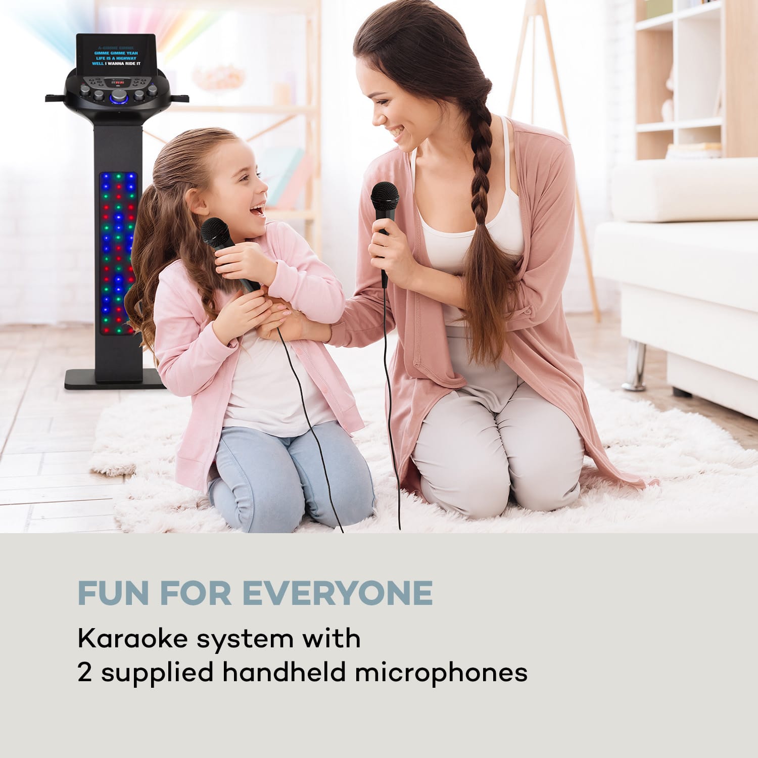 Auna KaraBig, LightUp, karaoke systém, BT, 2xmikrofón, multicolor, USB, 40W RMS, 640W max – Obrázok 2