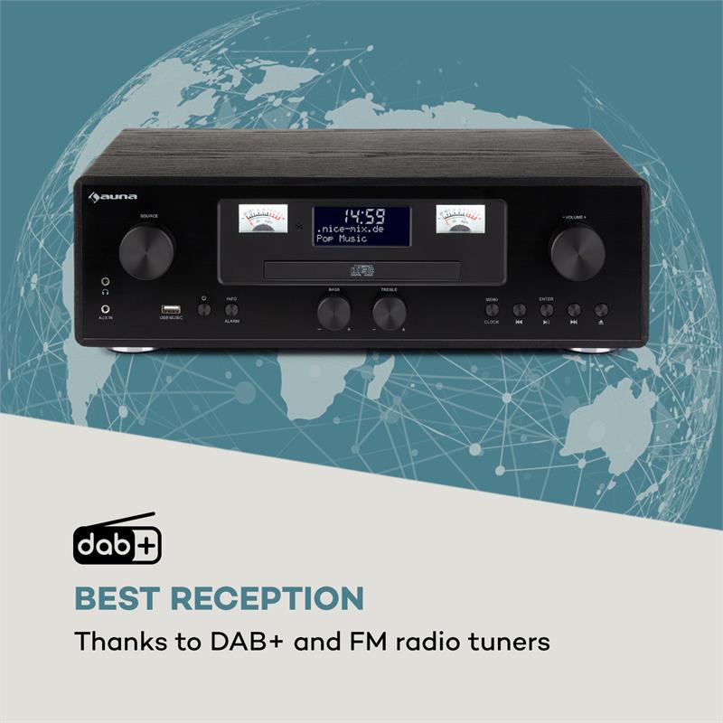 Auna Northfork, retro rádio, CD prehrávač, BT, DAB+, FM, bezdrôtové nabíjanie, čierne – Obrázok 4