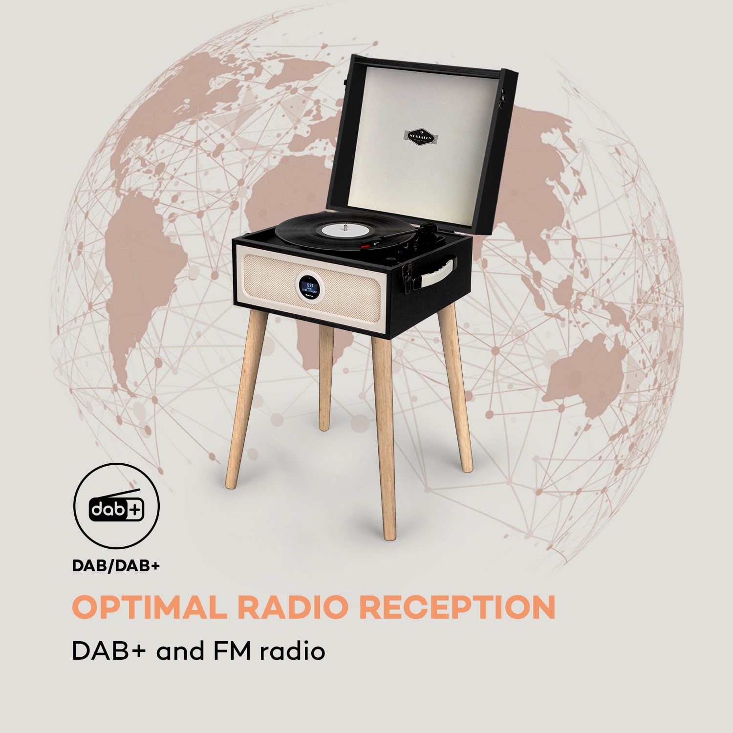 Auna Sarah Ann DAB gramofón, 3/45/78 rpm, DAB+/FM rádio, bluetooth, čierny – Obrázok 3
