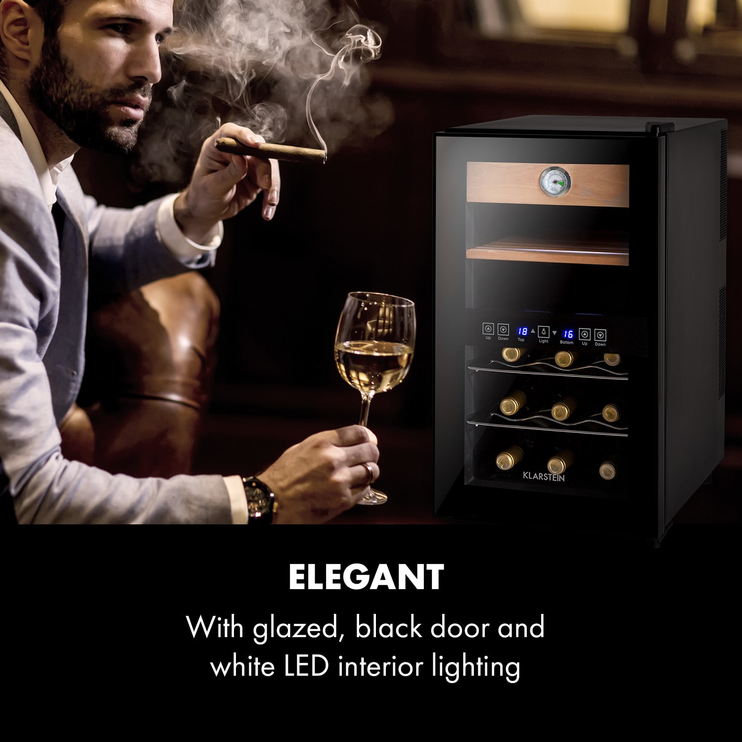 Klarstein El Dorado, humidor & vinotéka, 100 W, dotykový, 48 l, LED, čierny – Obrázok 2
