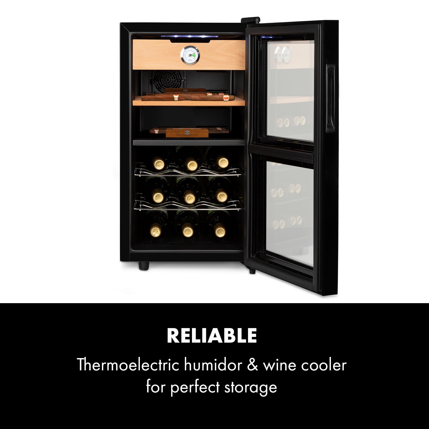 Klarstein El Dorado, humidor & vinotéka, 100 W, dotykový, 48 l, LED, čierny – Obrázok 3