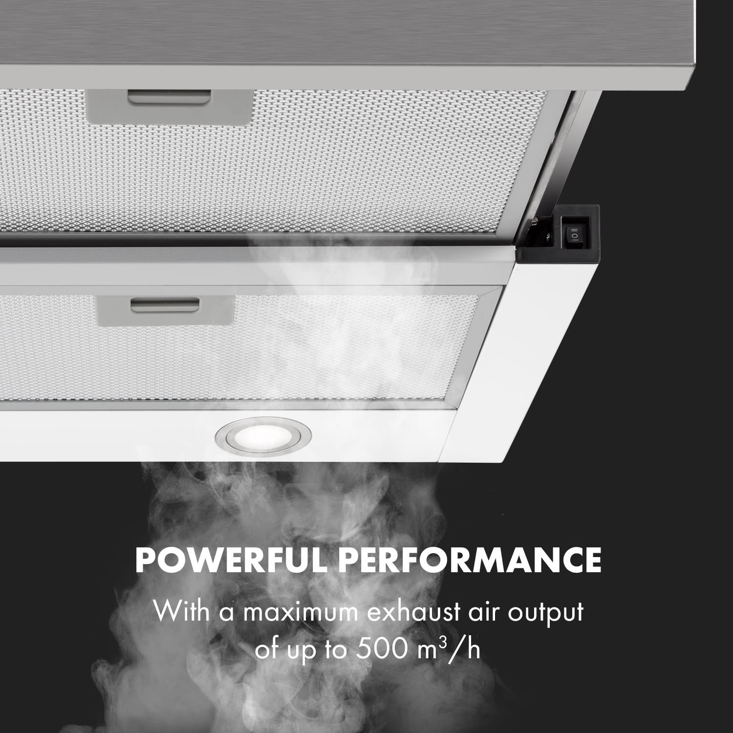 Klarstein Mariana 90, digestor, 90 cm, výsuvný, 500 m³/h, LED, biely – Obrázok 3