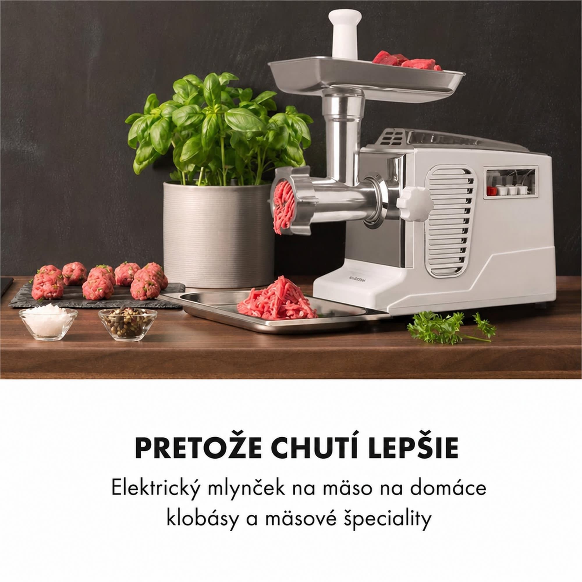 Klarstein Kraftprotz, elektrický mlynček na mäso, 700 W, medený motor, biely/strieborný – Obrázok 2