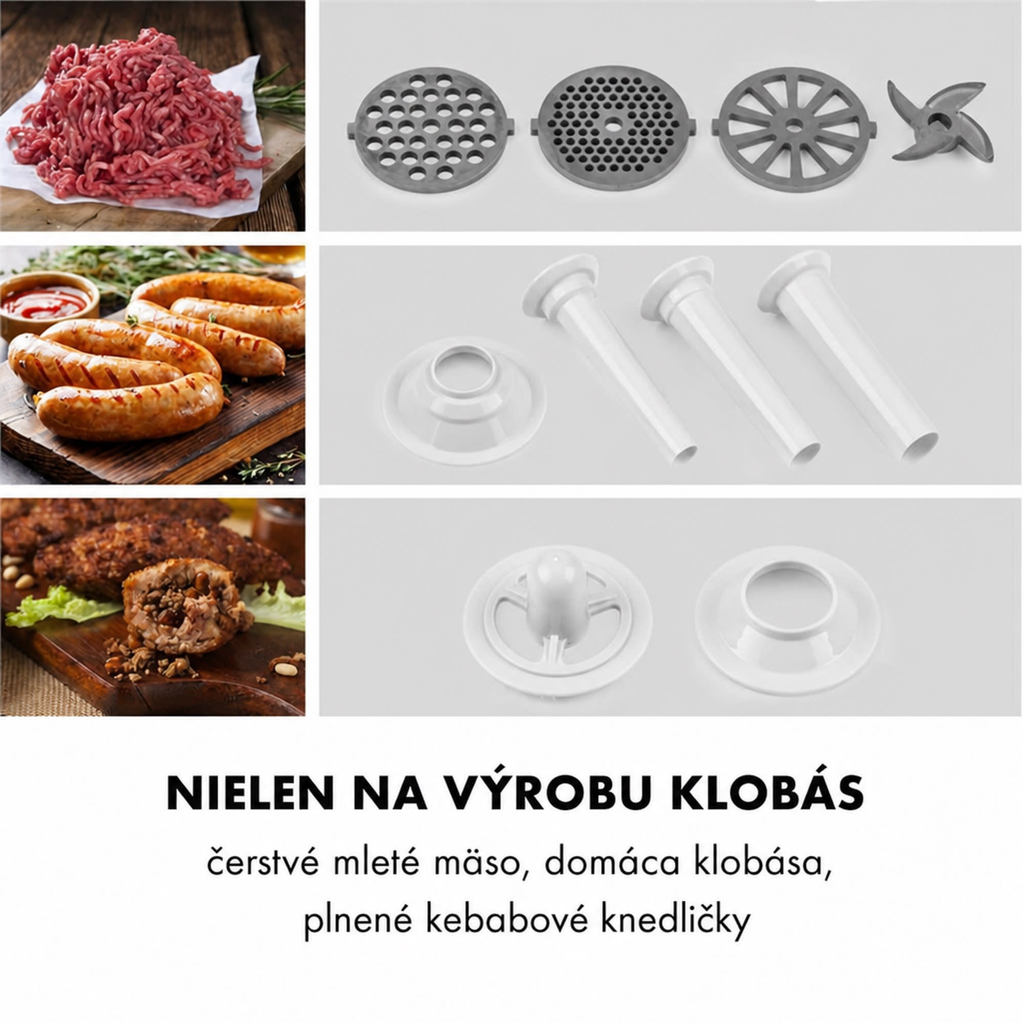 Klarstein Kraftprotz, elektrický mlynček na mäso, 700 W, medený motor, biely/strieborný – Obrázok 3