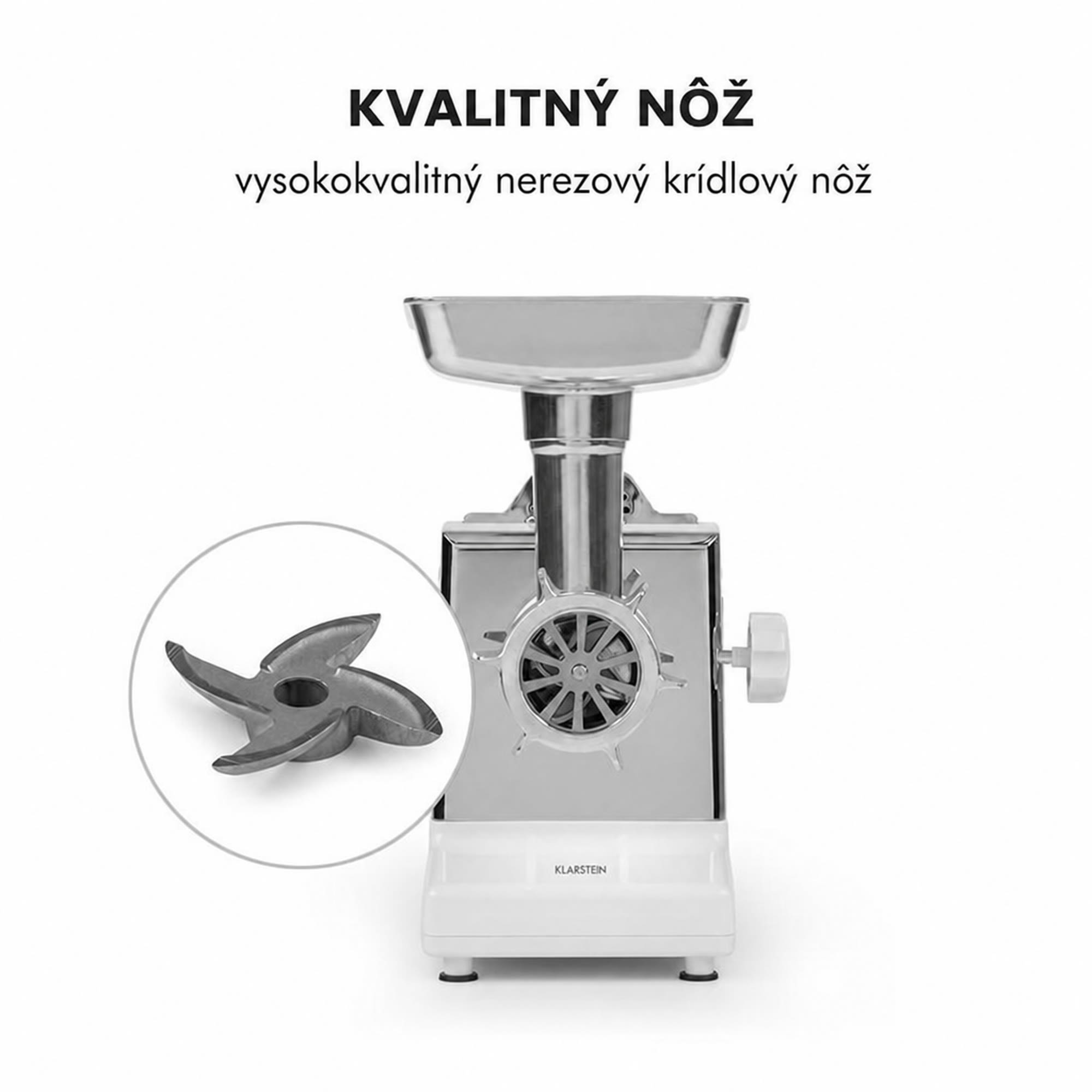 Klarstein Kraftprotz, elektrický mlynček na mäso, 700 W, medený motor, biely/strieborný – Obrázok 4