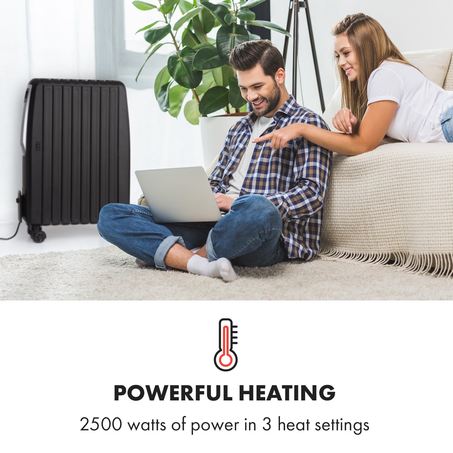 Klarstein Thermaxx Noir, olejový radiátor, 2500 W, 10-30 °C, 24-hod. časovač, diaľkové ovládanie, čierny – Obrázok 2