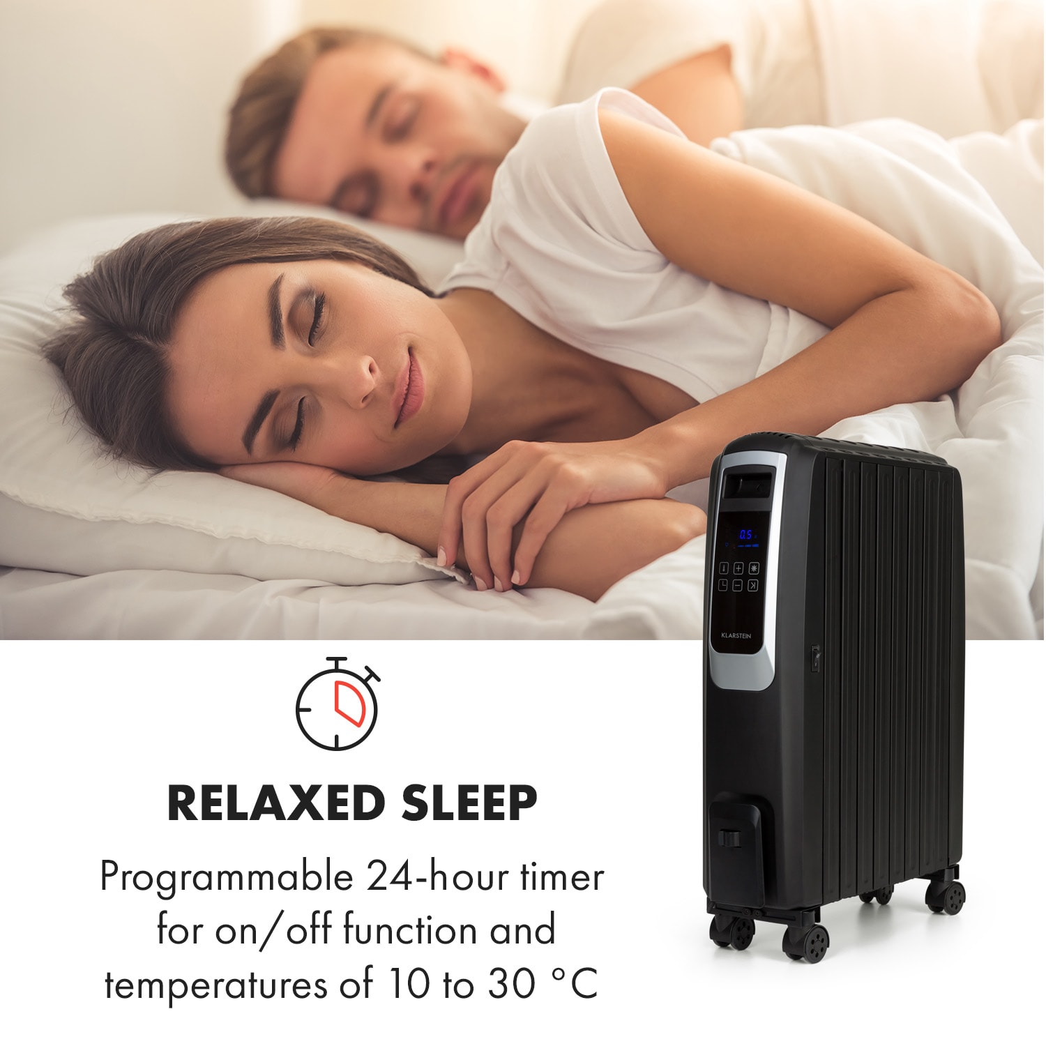 Klarstein Thermaxx Noir, olejový radiátor, 2500 W, 10-30 °C, 24-hod. časovač, diaľkové ovládanie, čierny – Obrázok 4