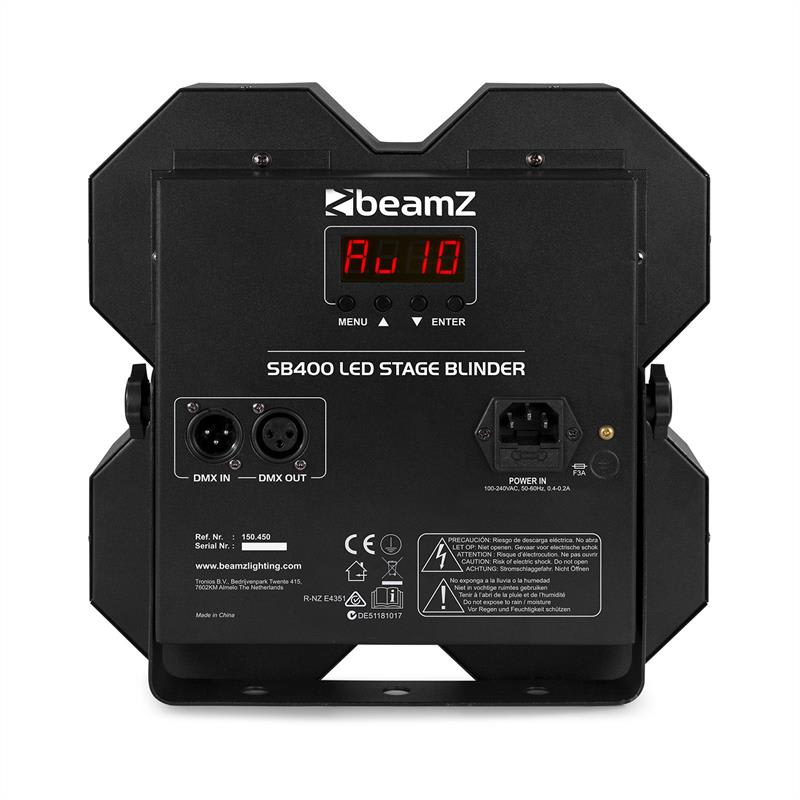 Beamz SB400, stage blinder, stroboskop, 4 x 50 W, teplá biela, 8 DMX kanálov, čierny – Obrázok 4