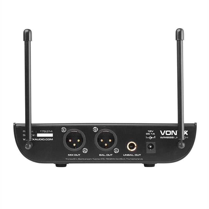 Vonyx WM82B Digital, 2-kanálový systém UHF bezdrôtových mikrofónov, 2 x headset mikrofón, 50 m, kufor – Obrázok 3