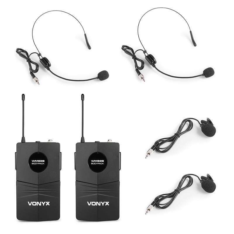 Vonyx WM82B Digital, 2-kanálový systém UHF bezdrôtových mikrofónov, 2 x headset mikrofón, 50 m, kufor – Obrázok 5