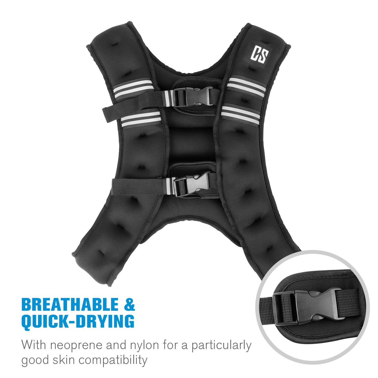 Capital Sports X-Vest, záťažová vesta, 10 kg, neoprén/nylon, 2 hrudné popruhy, čierna – Obrázok 3