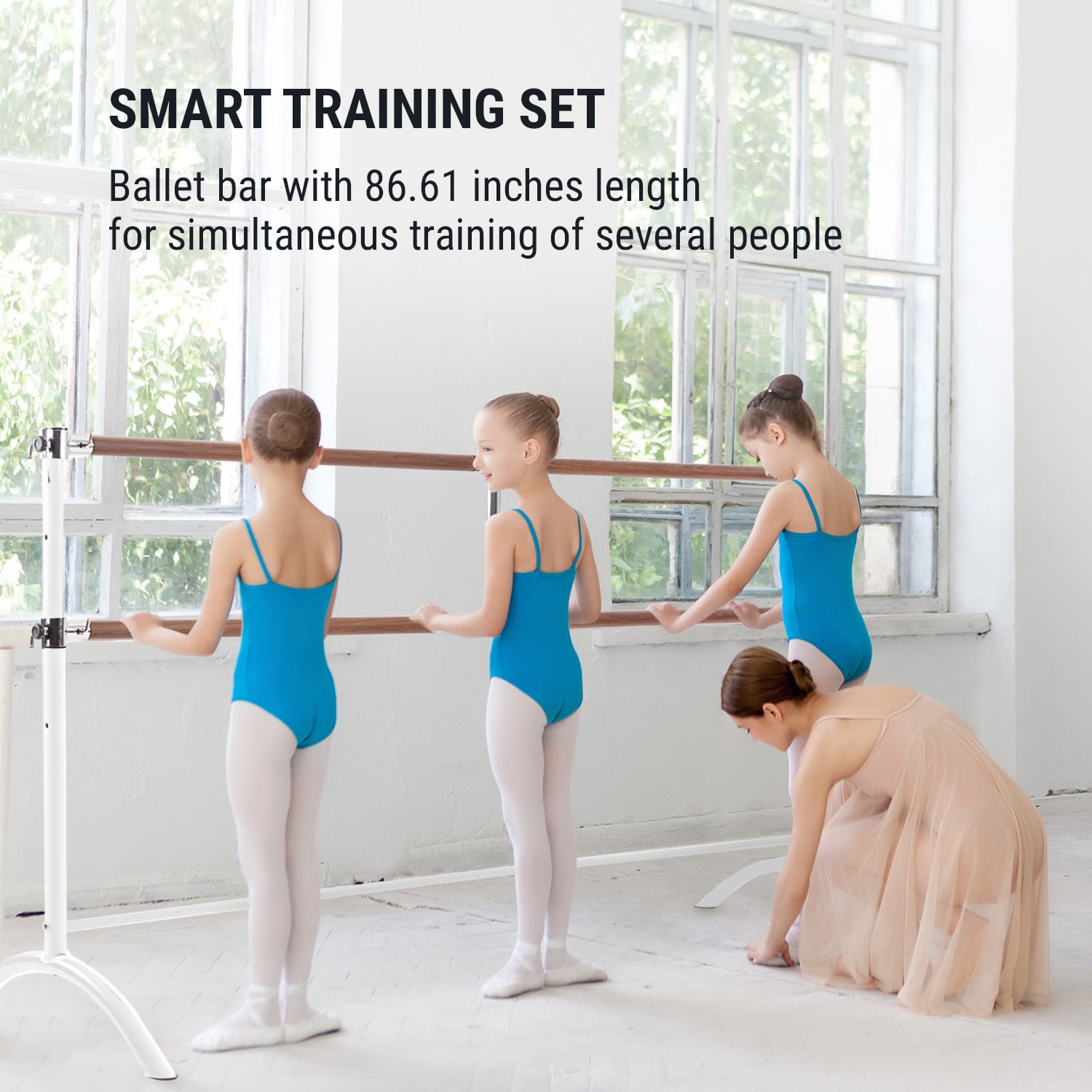 KLARFIT Barre Marie, dvojitá baletná tyč, 220 x 113 cm, 2 x 38 mm Ø, biela – Obrázok 2