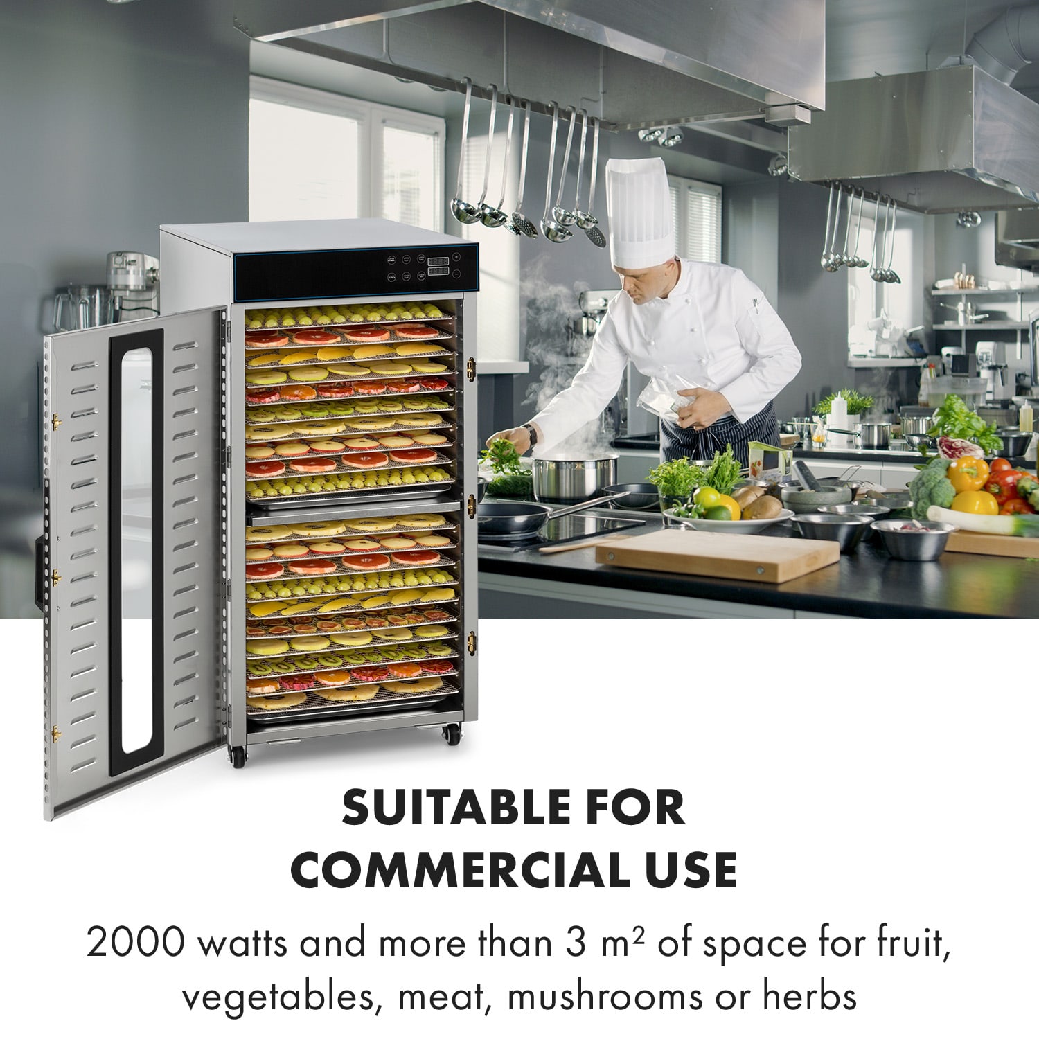 Klarstein Master Jerky 300, sušička potravín, 2000 W, 40 – 90 °C, 24 hod. časovač, nehrdzavejúca oceľ, strieborný – Obrázok 2