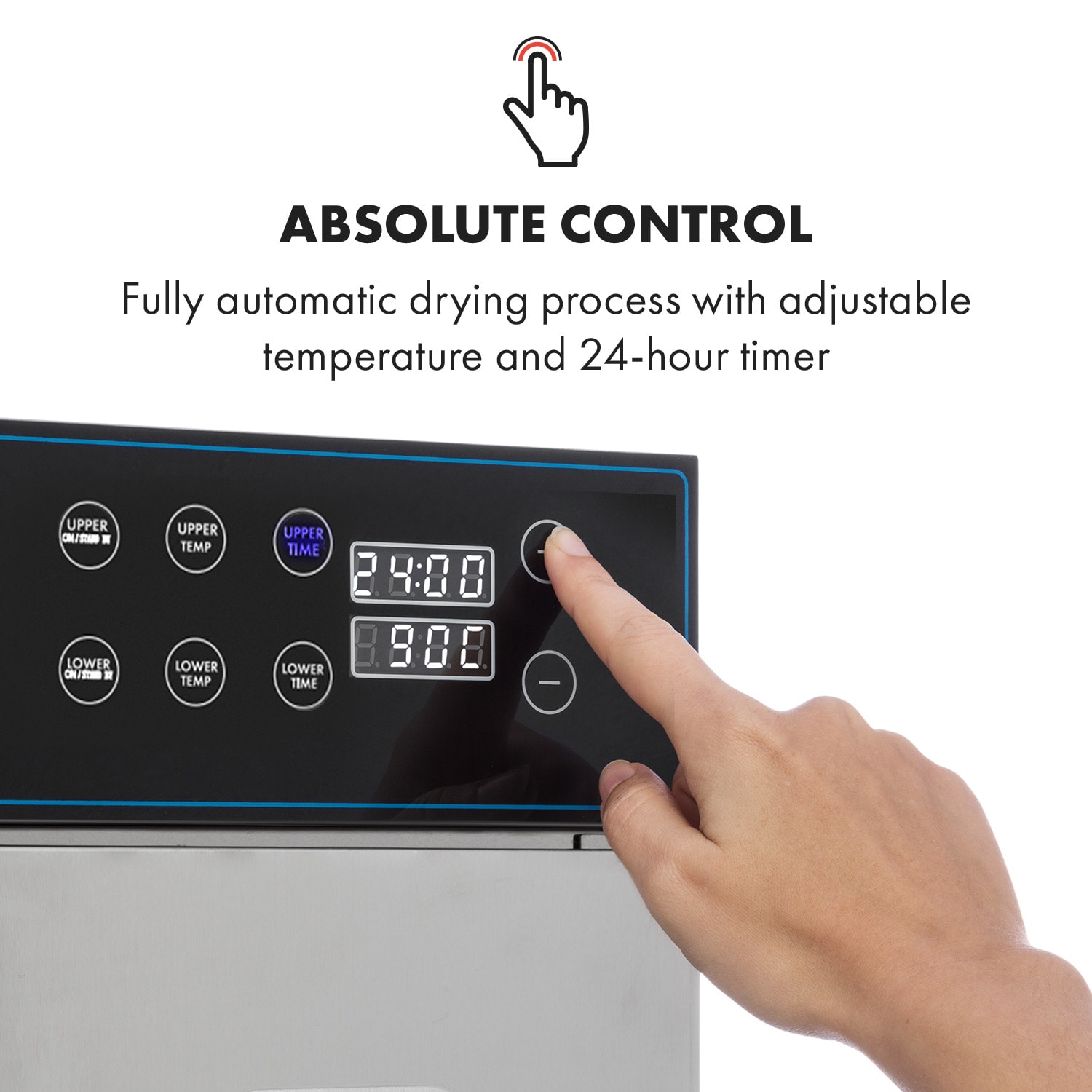 Klarstein Master Jerky 300, sušička potravín, 2000 W, 40 – 90 °C, 24 hod. časovač, nehrdzavejúca oceľ, strieborný – Obrázok 3